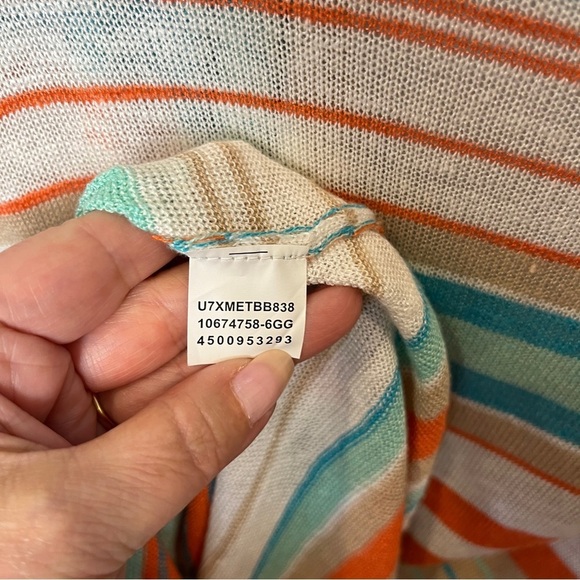 Womens Linen Blend Longline Striped Waterfall Cardigan Sweater Size Large Beachy - Picture 9 of 9